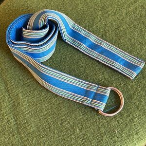 Blue Striped Fabric Ribbon Belt with Metal Ring